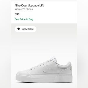 Women's Nike Court Legacy Lift White on White Shoes Sneakers Size 9